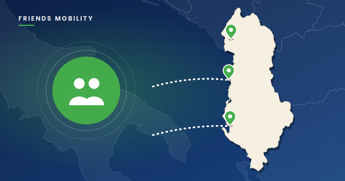 Meet & Greet car rental points at Durrës, Vlora and Shkodër on a map of Albania